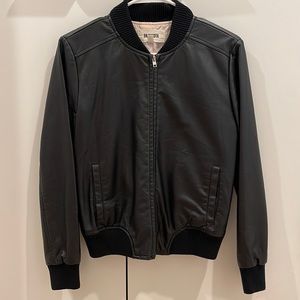 Black vegan/faux leather bomber in xs